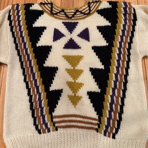 VTG Forenza Cream Sweater Geometric Pattern retro apres ski ranch yellowstone